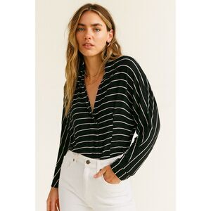 WE THE FREE Free People Black White Stripe Blouse Shirt Top  Women's Size Medium